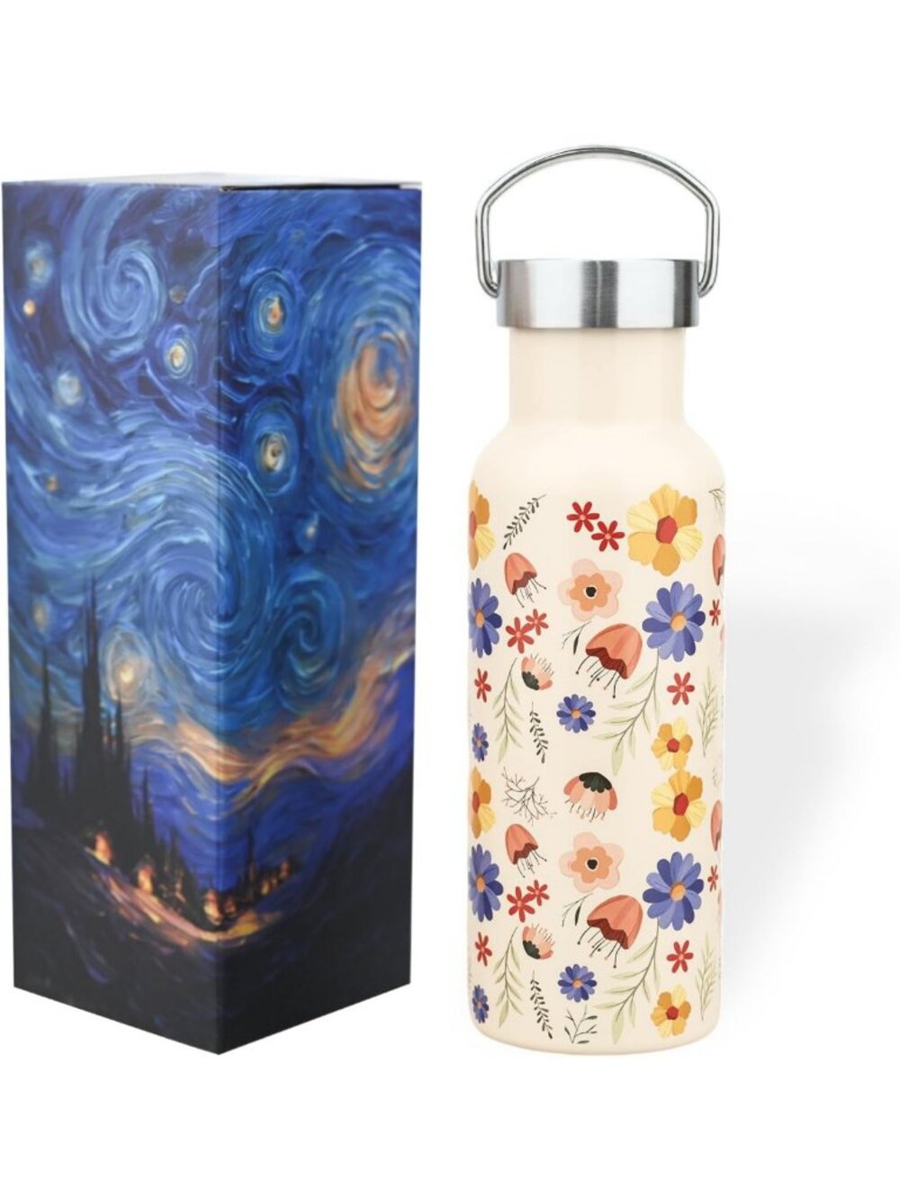 Floral Insulated Stainless Steel Water Bottle - 17oz, Off White, Eco-Friendly